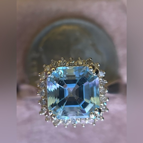 Estate sz8 J LORENZO ASCHER SWISS TOPAZ & Diamond halo designer 925 ring 3.95g - Picture 6 of 16